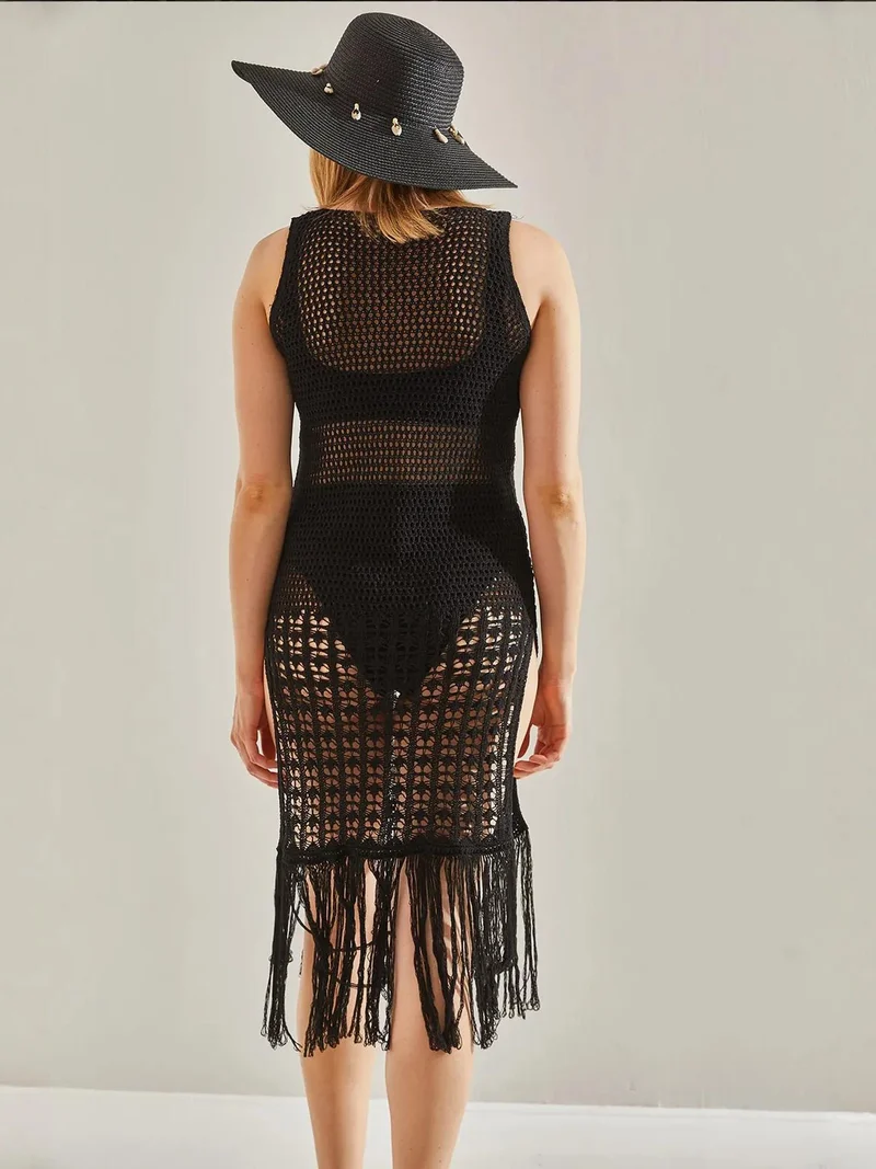 Bianco Lucci Black LUCCI Transparent Midi Dress for Women | Best Price UAE