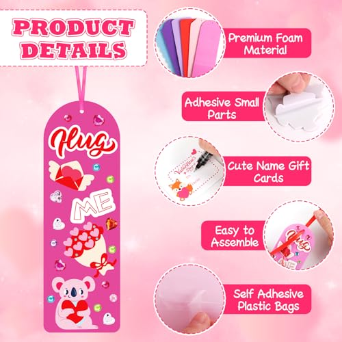 DERAYEE 24 Set Valentines Bookmarks Crafts Kit DIY Valentine's Day Craft with Assorted Hearts Animal Stickers for Kids Classroom Home Fun Activities - Image 4