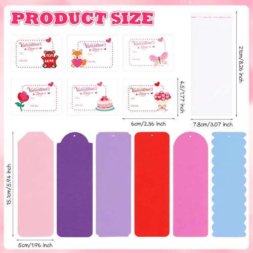 DERAYEE 24 Set Valentines Bookmarks Crafts Kit DIY Valentine's Day Craft with Assorted Hearts Animal Stickers for Kids Classroom Home Fun Activities - Image 3