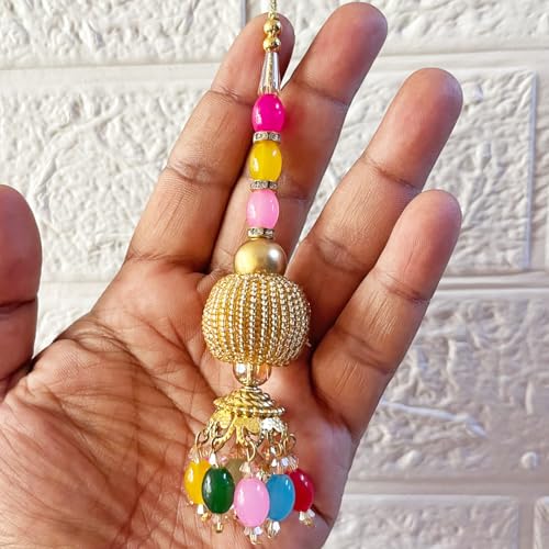 Adikala Craft Store Handmade Ethnic Cutdana Latkan Tassel Set of 2 for Saree Pallu, Blouse, Suits, Dupatta, Lehenga Decor, DIY Art & Crafts (Multi Color) - Image 1