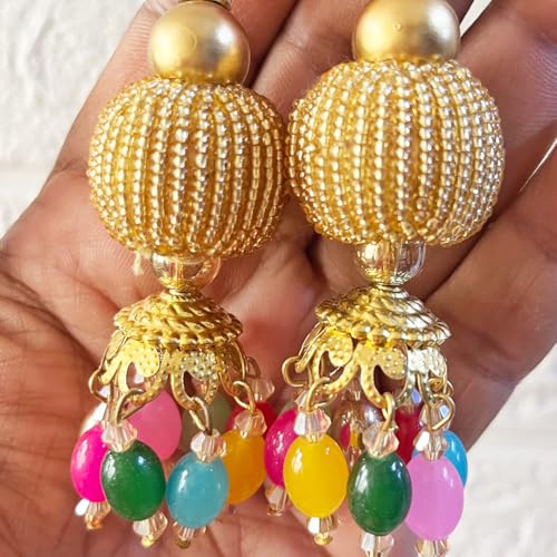 Adikala Craft Store Handmade Ethnic Cutdana Latkan Tassel Set of 2 for Saree Pallu, Blouse, Suits, Dupatta, Lehenga Decor, DIY Art & Crafts (Multi Color) - Image 4