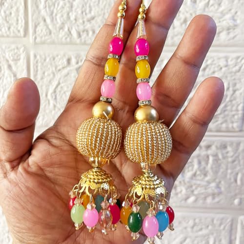 Adikala Craft Store Handmade Ethnic Cutdana Latkan Tassel Set of 2 for Saree Pallu, Blouse, Suits, Dupatta, Lehenga Decor, DIY Art & Crafts (Multi Color) - Image 2
