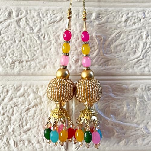 Adikala Craft Store Handmade Ethnic Cutdana Latkan Tassel Set of 2 for Saree Pallu, Blouse, Suits, Dupatta, Lehenga Decor, DIY Art & Crafts (Multi Color) - Image 5