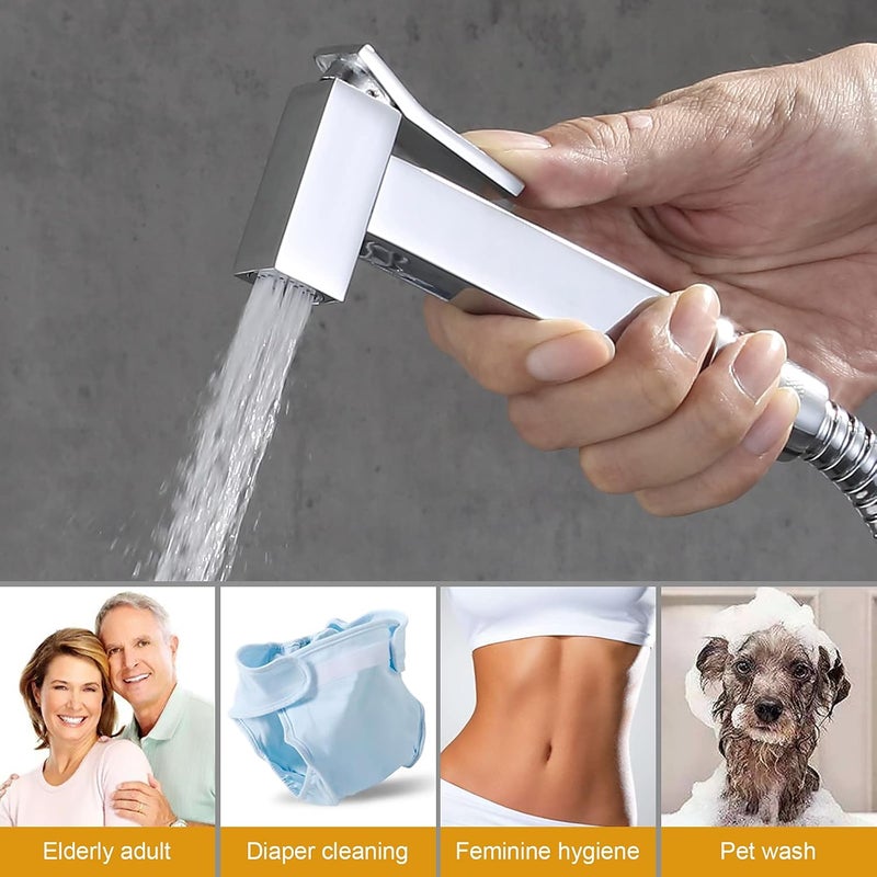 M22019 - Muslim Shower Mixer Kit, Hot and Cold Bidet Spray with Shattaf Sprayer, Hose Pipe, Chrome, Silver - Image 4