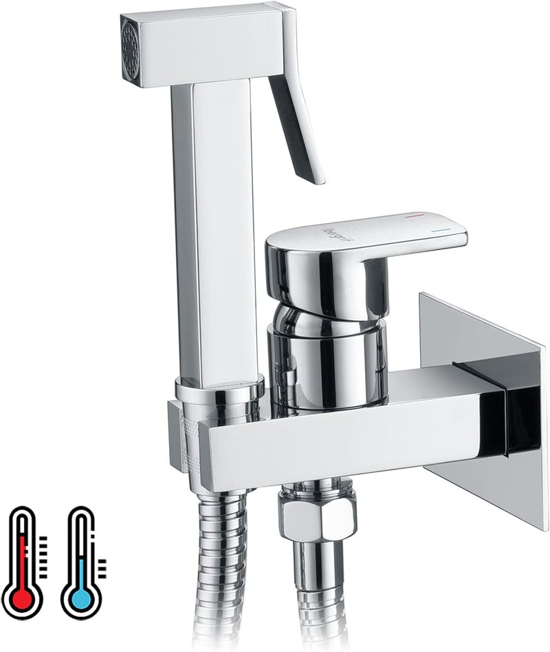 M22019 - Muslim Shower Mixer Kit, Hot and Cold Bidet Spray with Shattaf Sprayer, Hose Pipe, Chrome, Silver - Image 1