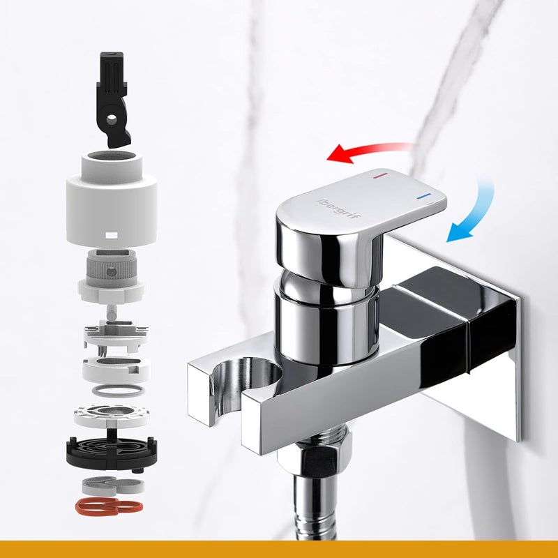 M22019 - Muslim Shower Mixer Kit, Hot and Cold Bidet Spray with Shattaf Sprayer, Hose Pipe, Chrome, Silver - Image 5