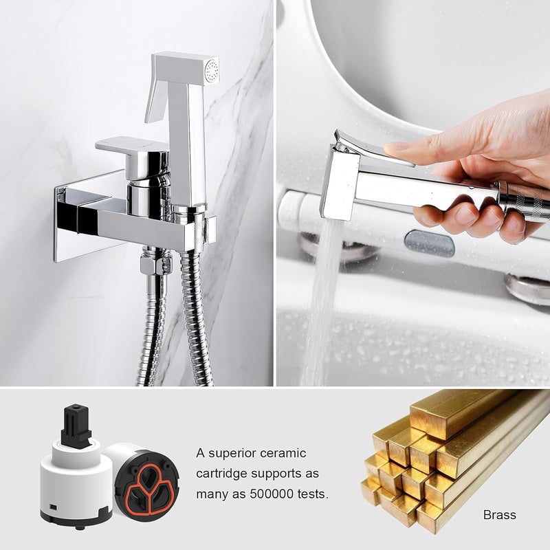 M22019 - Muslim Shower Mixer Kit, Hot and Cold Bidet Spray with Shattaf Sprayer, Hose Pipe, Chrome, Silver - Image 3