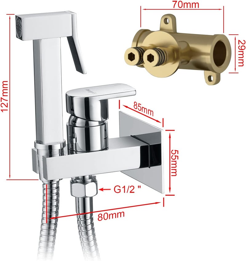 M22019 - Muslim Shower Mixer Kit, Hot and Cold Bidet Spray with Shattaf Sprayer, Hose Pipe, Chrome, Silver - Image 2