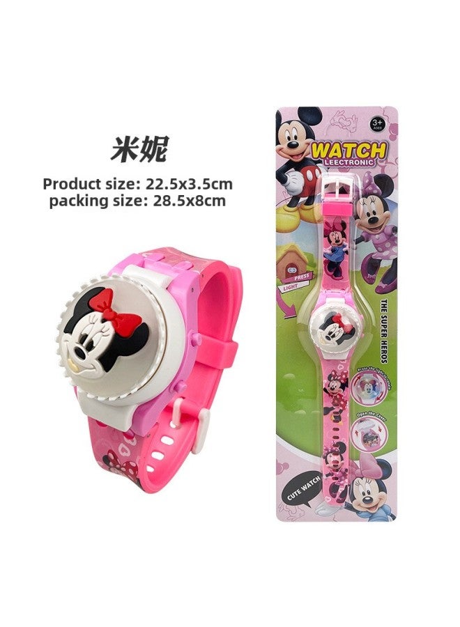 Exquisite Cartoon Rotating Flip Top Light Watch Press Luminous Rotatable Decompression Kidsren's Digital Watch-Color:806  Minnie - Image 1
