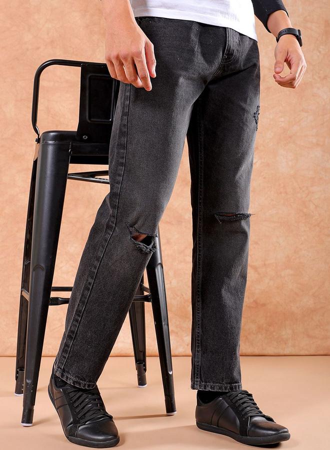 The Indian Garage Co Men Slash Knee Straight Fit Jeans - Image 1