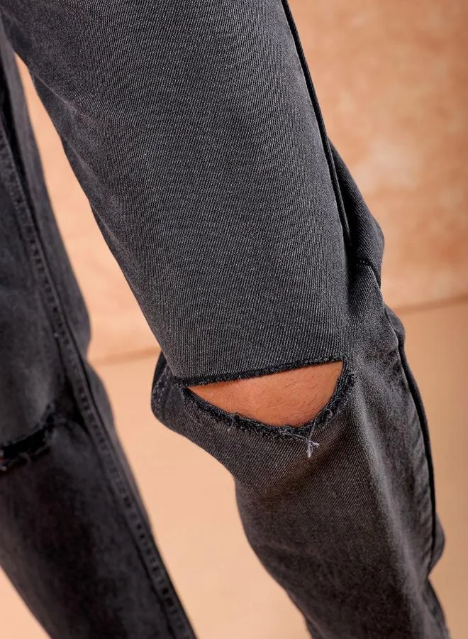 The Indian Garage Co The Indian Garage Co Men Slash Knee Straight Fit Jeans