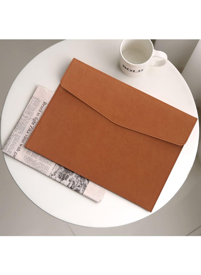 HW File Folder, PU Leather A4 Document Holder File Organizer Filing Envelope Portfolio Case Tablet Sleeve with Magnetic Snap Closure for Home School Office Stationery (Brown) - Image 4