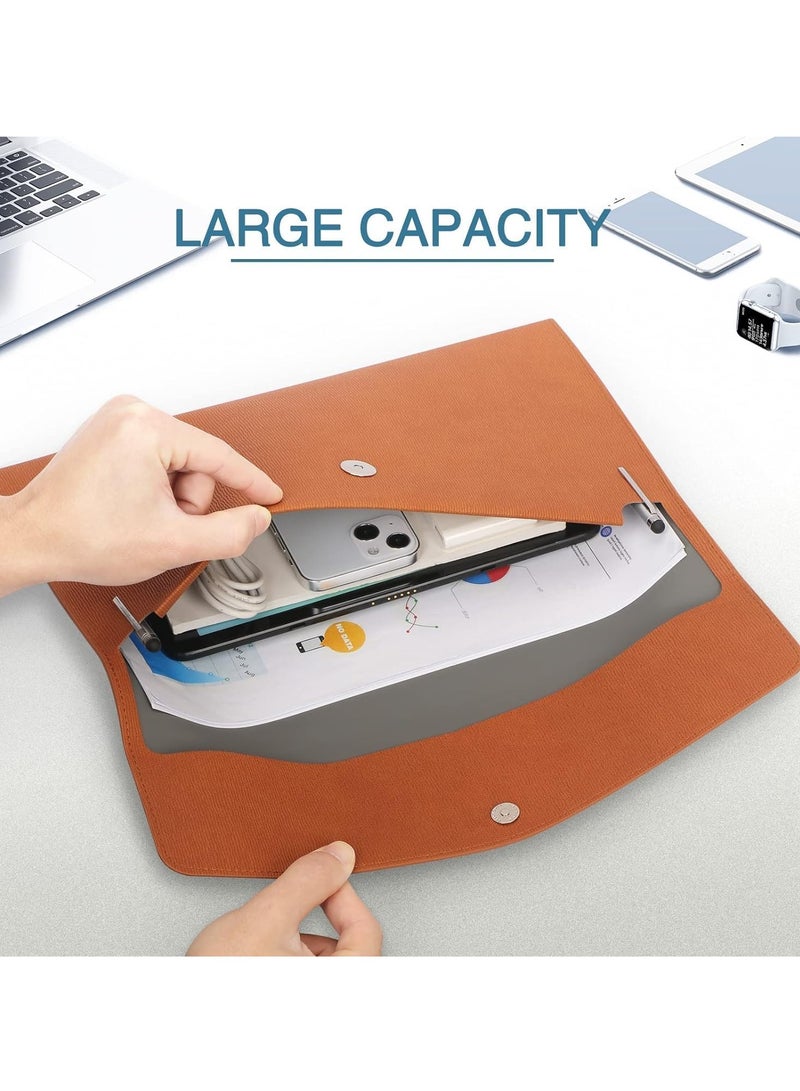HW File Folder, PU Leather A4 Document Holder File Organizer Filing Envelope Portfolio Case Tablet Sleeve with Magnetic Snap Closure for Home School Office Stationery (Brown) - Image 3