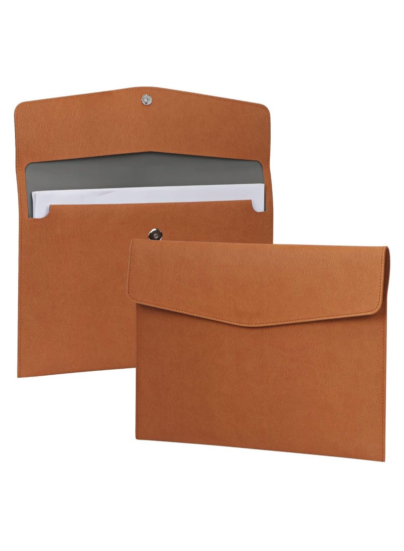 HW File Folder, PU Leather A4 Document Holder File Organizer Filing Envelope Portfolio Case Tablet Sleeve with Magnetic Snap Closure for Home School Office Stationery (Brown) - Image 1