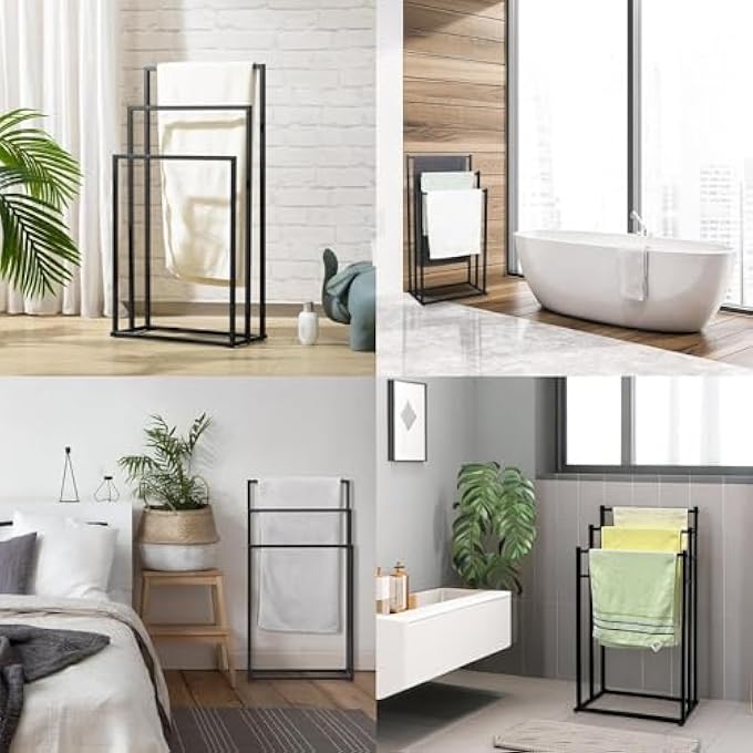 حامل مناشف قائم بذاته، 3 طبقات، من الفولاذ المقاوم للصدأ، للحمام، حامل تجفيف البطانيات شديد التحمل، حامل مناشف الحمام، رف بطانيات معدني لحوض الاستحمام أو الدش أو حمام السباحة - Image 5