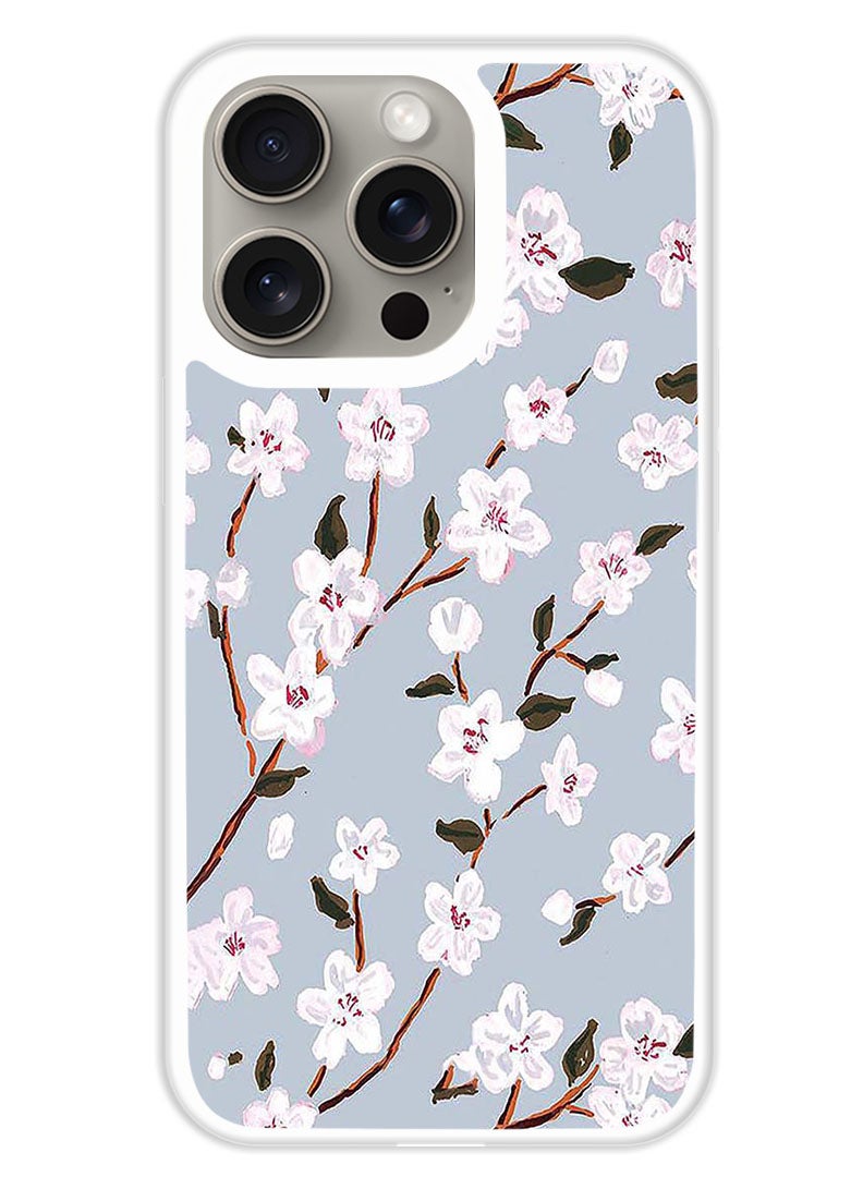 Theodor Protective Case Cover For APPLE IPHONE 15 Pro White Flower (White Bumper) - Image 1