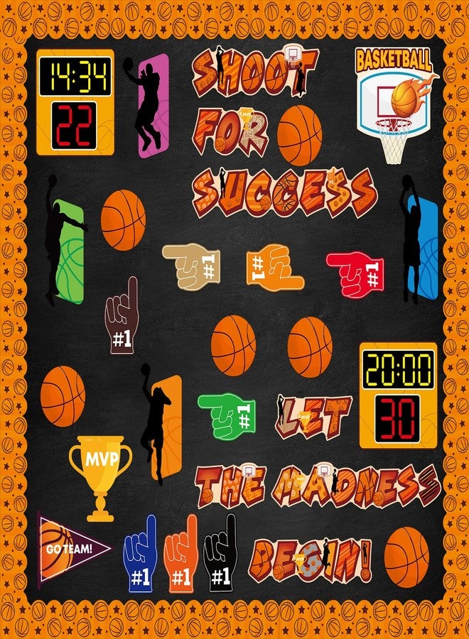 WorldBazaar مجموعة ديكورات لوحة إعلانات كرة السلة من وورلد بازار، 58 قطعة، مناسبة لشهر مارس، تتضمن حواف لوحة إعلانات كرة السلة، ملصقات رياضية، قصاصات ورقية، لوازم حفلات مدرسية، فصول دراسية - Image 4