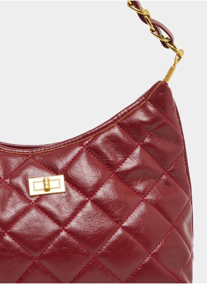 Styli Diamond Pattern Shoulder Bag with Chain Strap  - Image 4