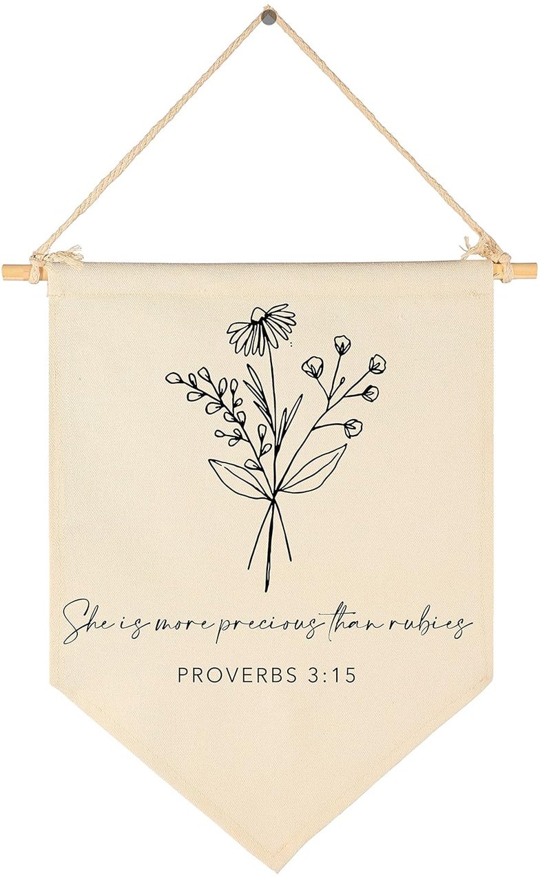 FYSIA Nursery Scripture Bible VerseChristian Botanical DecorCanvas Hanging Pennant Flag Banner Wall Sign Decor Gift for Nursery Bedroom Playroom Front Door Baby Kids Girl Boy Teen Birthday Christmas Gift - Image 1