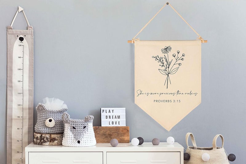 FYSIA Nursery Scripture Bible VerseChristian Botanical DecorCanvas Hanging Pennant Flag Banner Wall Sign Decor Gift for Nursery Bedroom Playroom Front Door Baby Kids Girl Boy Teen Birthday Christmas Gift - Image 2