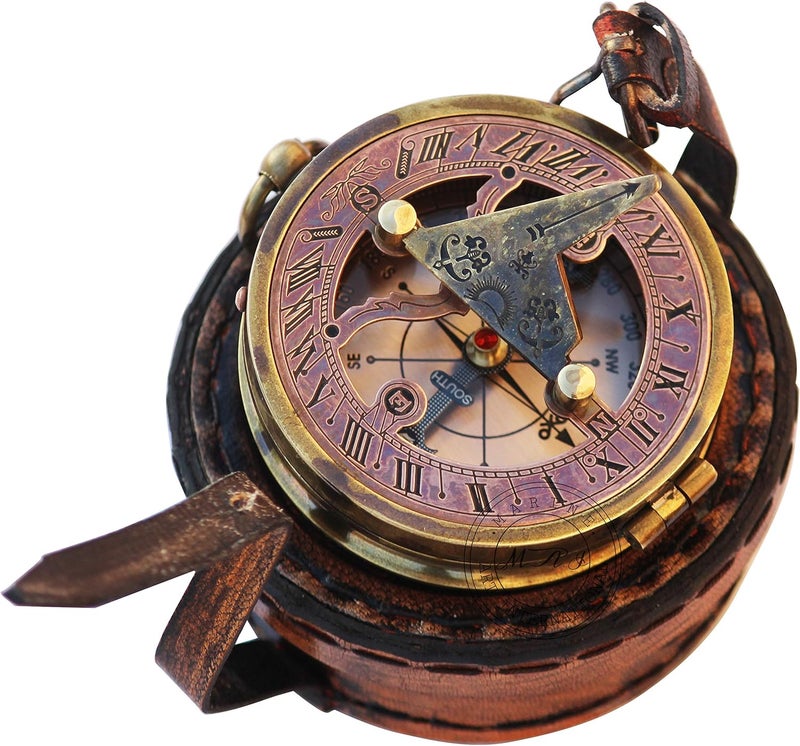Mai Brass Sundial Compass Beautiful Gift Item with Leather Case - Sun Clock - Steampunk Accessory – Nautical Gift – Wedding Gifts for Him – Sundial Watch - Image 3