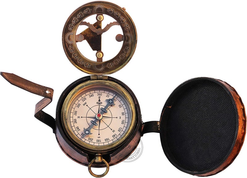 Mai Brass Sundial Compass Beautiful Gift Item with Leather Case - Sun Clock - Steampunk Accessory – Nautical Gift – Wedding Gifts for Him – Sundial Watch - Image 2