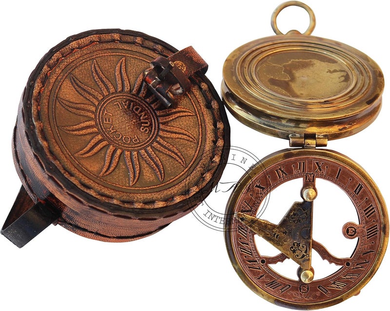 Mai Brass Sundial Compass Beautiful Gift Item with Leather Case - Sun Clock - Steampunk Accessory – Nautical Gift – Wedding Gifts for Him – Sundial Watch - Image 5
