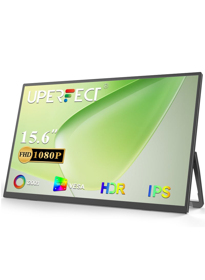 أوبيرفكت شاشة خارجية محمولة UPERFECT مقاس 15.6 بوصة بدقة 1920*1080 FHD IPS مع حامل مدمج ومنفذ USB C ومنفذ Mini HDMI شاشة ثانية لأجهزة الكمبيوتر المحمول/الهاتف/وحدة التحكم في الألعاب، قابلة للتثبيت على حامل VESA - Image 1