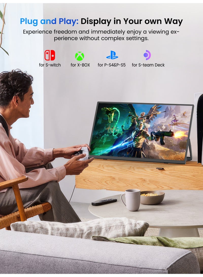 أوبيرفكت شاشة خارجية محمولة UPERFECT مقاس 15.6 بوصة بدقة 1920*1080 FHD IPS مع حامل مدمج ومنفذ USB C ومنفذ Mini HDMI شاشة ثانية لأجهزة الكمبيوتر المحمول/الهاتف/وحدة التحكم في الألعاب، قابلة للتثبيت على حامل VESA - Image 3