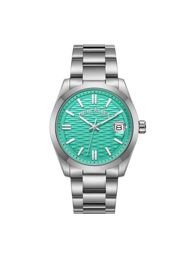 Palm Angels Serreno Aqua Dial Silver Stainless Steel Bracelet Analog Watch for Men, 40mm