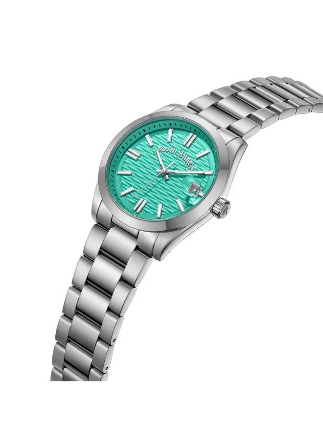 Palm Angels Serreno Aqua Dial Silver Stainless Steel Bracelet Analog Watch for Men, 40mm