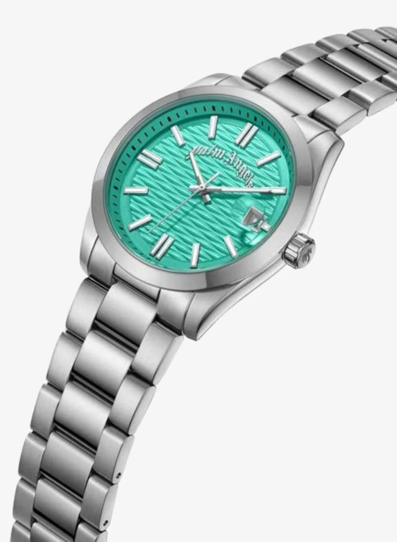 Palm Angels Serreno Aqua Dial Silver Stainless Steel Bracelet Analog Watch for Men, 40mm