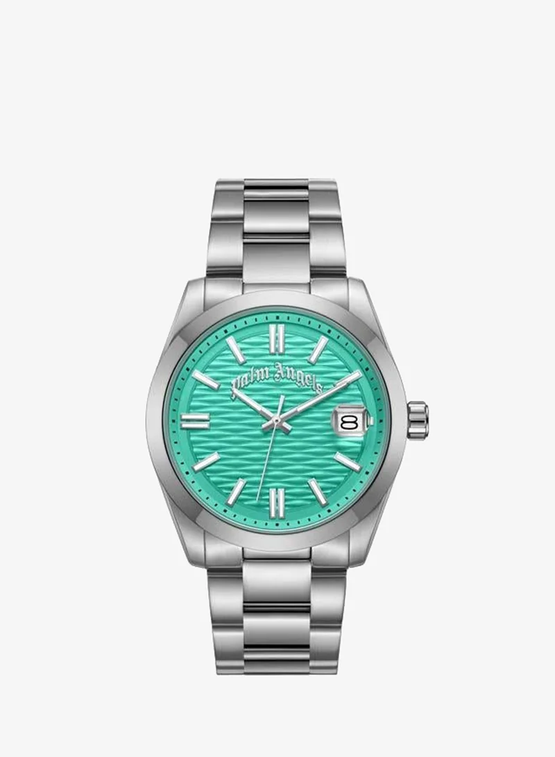Palm Angels Serreno Aqua Dial Silver Stainless Steel Bracelet Analog Watch for Men, 40mm