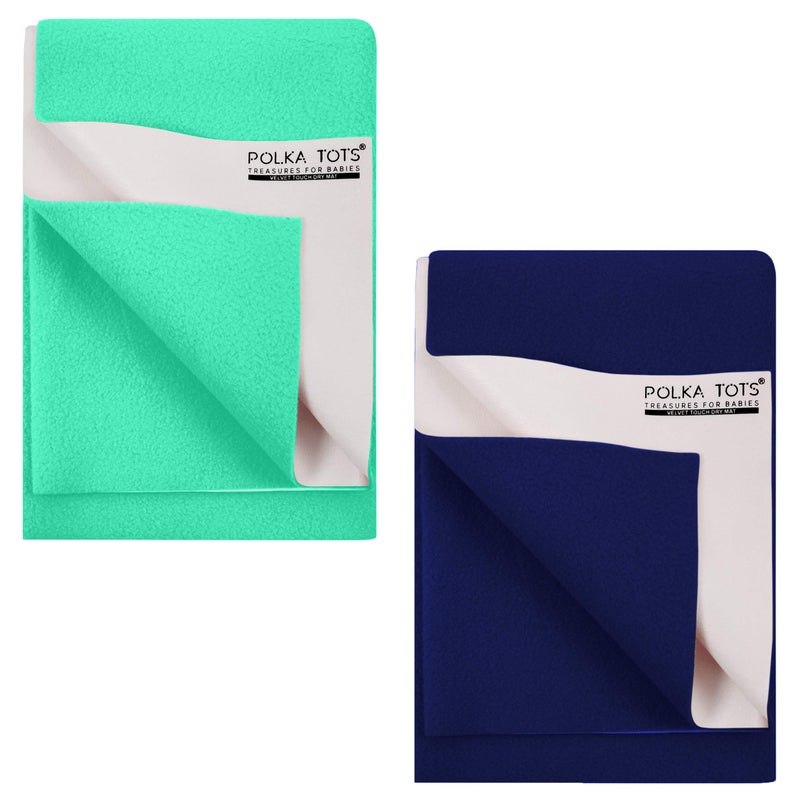 POLKA TOTS Waterproof & Reusable Baby Bed Protector Absorbent Mat Dry Sheet for New Born Infants, Pack of 2 (DarkBlue & Mint, 70 X 100 CM, Medium) - Image 1