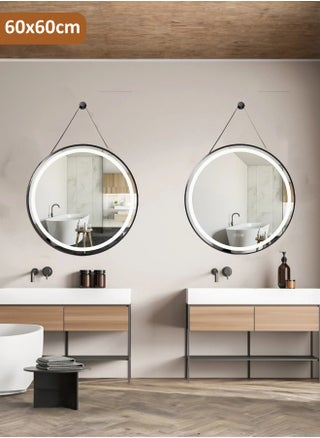 Pack Of 2 Round Bathroom Mirror with Led Light Wall Mounted Vanity Mirror Smart Mirror with Sling And Black Frame Illuminated Makeup Mirror for Home Decor Size 60x60CM - pzsku/Z05DDD0D036079CA1752DZ/45/1744616392/45d957cb-b3b5-4300-ac37-db3b4b41b268
