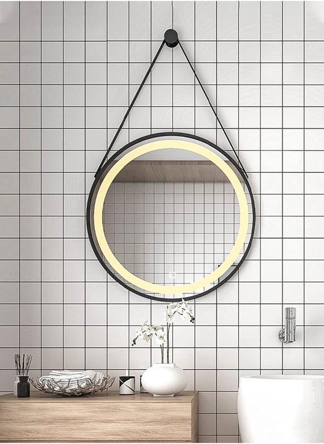 Pack Of 2 Round Bathroom Mirror with Led Light Wall Mounted Vanity Mirror Smart Mirror with Sling And Black Frame Illuminated Makeup Mirror for Home Decor Size 60x60CM