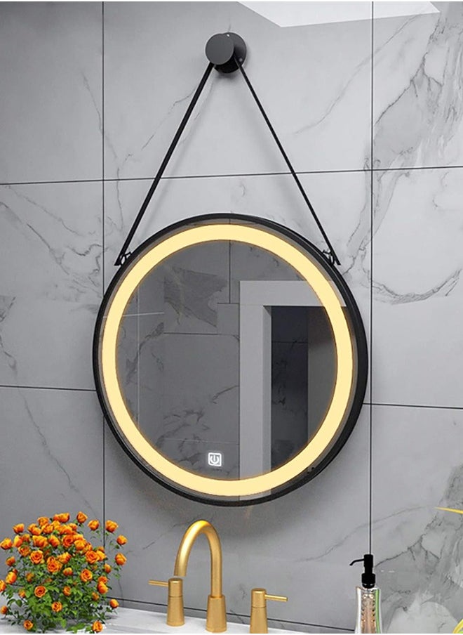 Pack Of 2 Round Bathroom Mirror with Led Light Wall Mounted Vanity Mirror Smart Mirror with Sling And Black Frame Illuminated Makeup Mirror for Home Decor Size 60x60CM