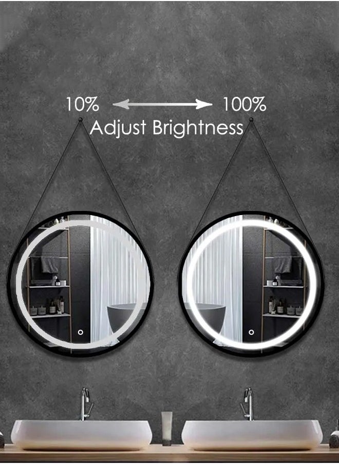 Pack Of 2 Round Bathroom Mirror with Led Light Wall Mounted Vanity Mirror Smart Mirror with Sling And Black Frame Illuminated Makeup Mirror for Home Decor Size 60x60CM