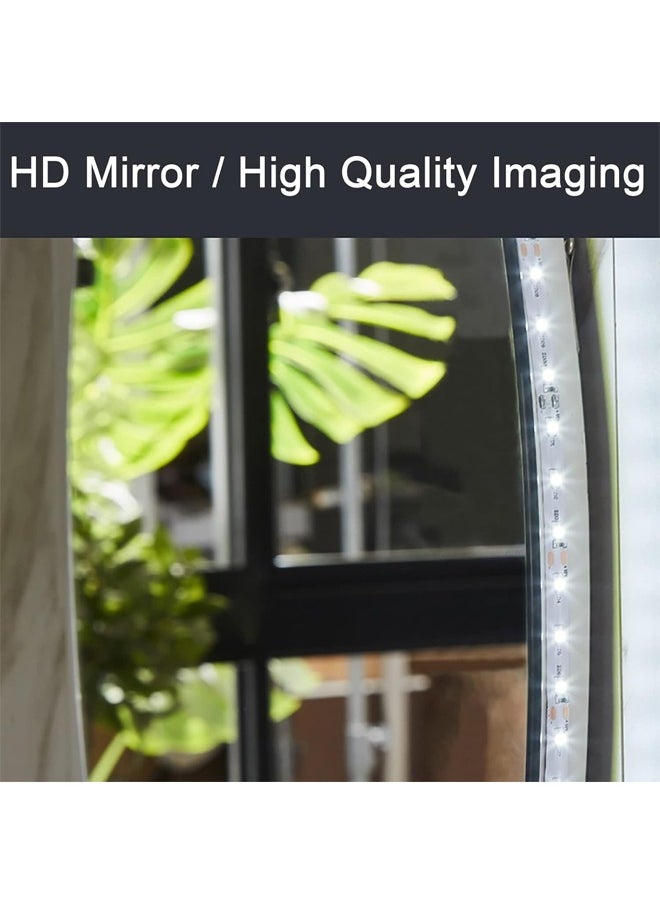 Pack Of 2 Round Bathroom Mirror with Led Light Wall Mounted Vanity Mirror Smart Mirror with Sling And Black Frame Illuminated Makeup Mirror for Home Decor Size 60x60CM