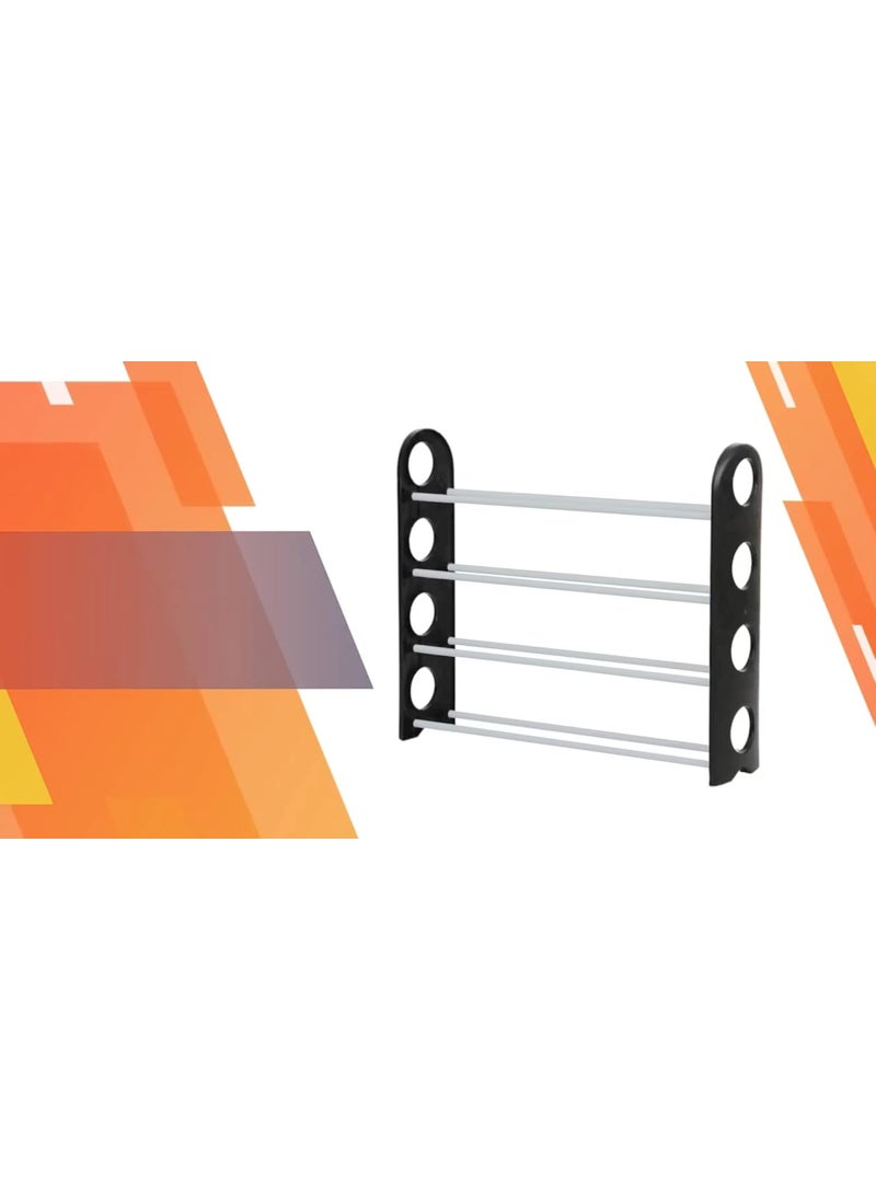 FLIPZON - FLIPZON 4 Shelves Shoe Rack, 12 Pairs, Metal & Plastic (Small) (Rustproof) (Black & Silver) - Image 1
