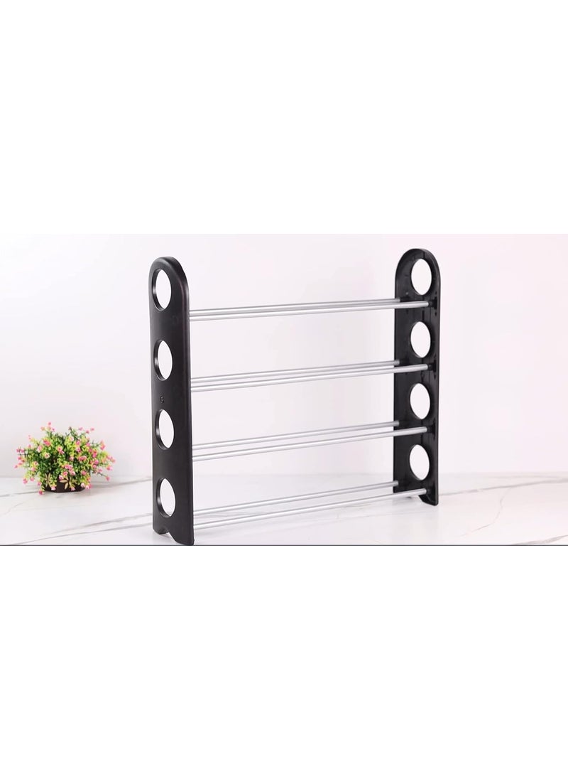FLIPZON - FLIPZON 4 Shelves Shoe Rack, 12 Pairs, Metal & Plastic (Small) (Rustproof) (Black & Silver) - Image 1