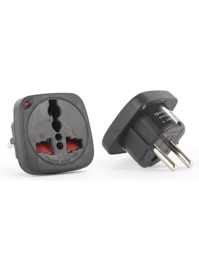 promass Travel Adaptor Round Pin Suchko to Universal Socket with Shutter & Indicator (Black)