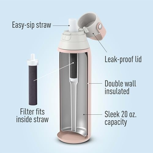 Brita Stainless Steel Premium Filtering Water Bottle, BPA-Free, Reusable, Insulated, Replaces 300 Plastic Water Bottles, Filter Lasts 2 Months or 40 Gallons, Includes 1 Filter, Rose - 20 oz - Image 3