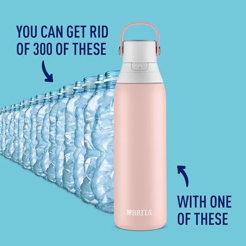 Brita Stainless Steel Premium Filtering Water Bottle, BPA-Free, Reusable, Insulated, Replaces 300 Plastic Water Bottles, Filter Lasts 2 Months or 40 Gallons, Includes 1 Filter, Rose - 20 oz - Image 2
