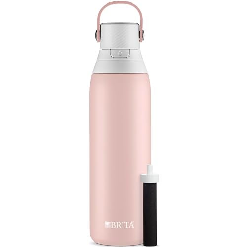 Brita Stainless Steel Premium Filtering Water Bottle, BPA-Free, Reusable, Insulated, Replaces 300 Plastic Water Bottles, Filter Lasts 2 Months or 40 Gallons, Includes 1 Filter, Rose - 20 oz - Image 1