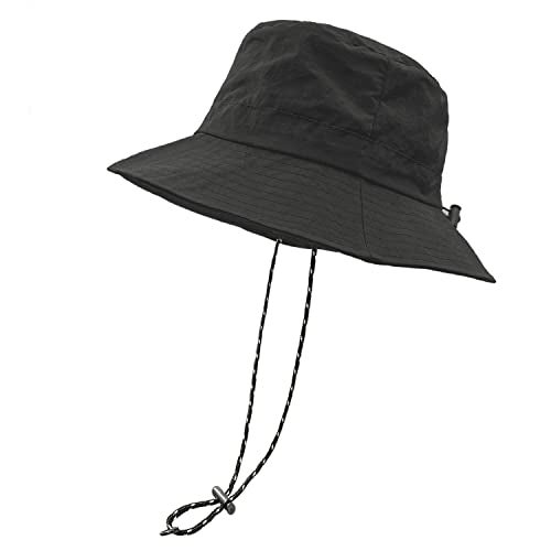 woogwin Waterproof Bucket Rain Hat with Chin Strap Quick Dry Packable Boonie Sun Hat Safari Hat UV Protection(Black) - Image 1