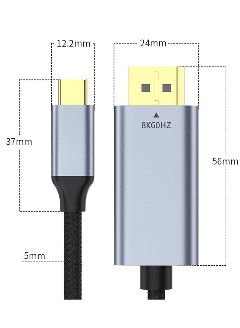 Type C to DP Adapter Cable 1 Meter Supports Up to 8K 60Hz Type C to Displayport Converter Cable Type C Male to DP Male Adapter Cable (Black) - Image 4