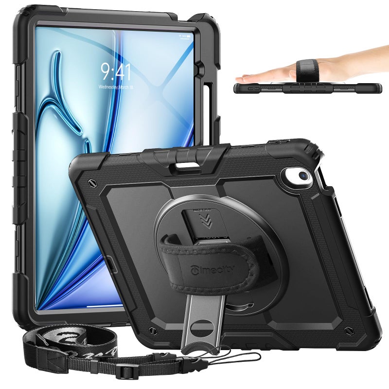 timecity for iPad Air 13 Inch Case M3 2025/ M2 2024, 360Â° Rotating Stand, Pencil Holder & Wireless Charging, Shockproof with Screen Protector & Shoulder Strap - for Designers & Professionals, Black - Image 1