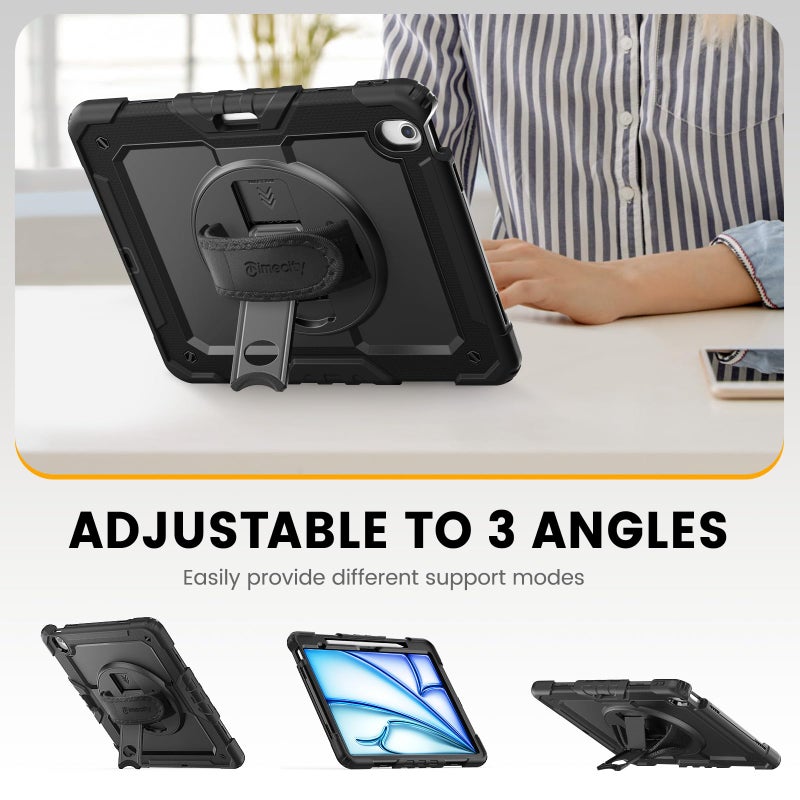 timecity for iPad Air 13 Inch Case M3 2025/ M2 2024, 360Â° Rotating Stand, Pencil Holder & Wireless Charging, Shockproof with Screen Protector & Shoulder Strap - for Designers & Professionals, Black - Image 4