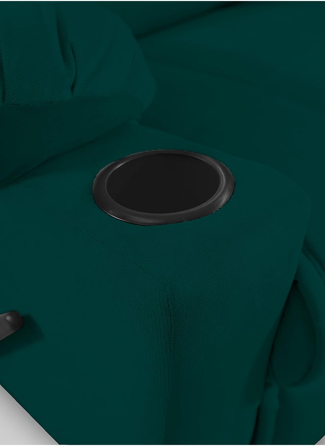 In-House - Lazy Troy Velvet Recliner Chair with Cups Holder - Dark Green - Image 1